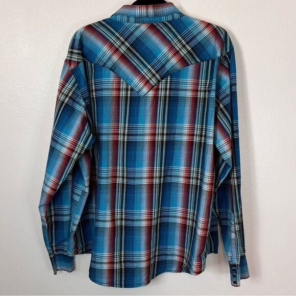 Wrangler Shirt Men’s Long Sleeve Blue Plaid Black Pearl Snaps Size XXL Cowboy - Picture 8 of 8